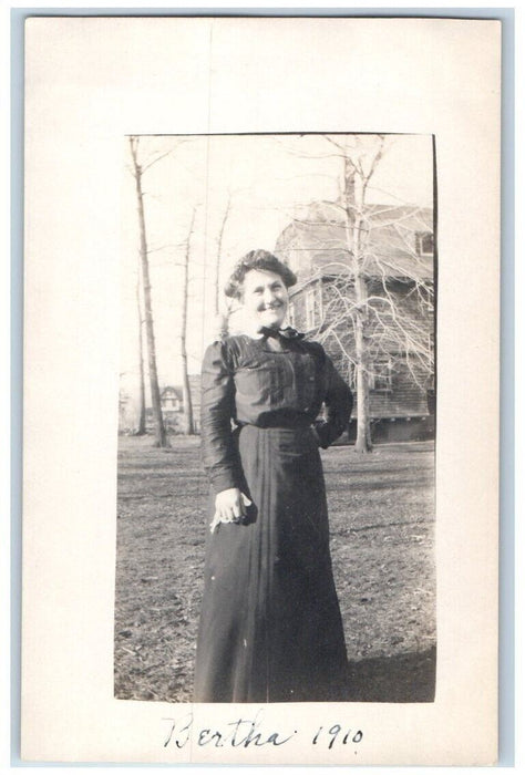 1910 Woman Bertha Dress Candid East Orange NJ RPPC Photo Unposted Postcard