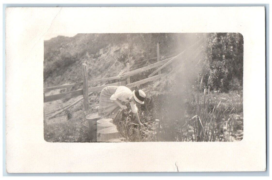 c1910's Woman Garden Gardening Hat New Providence NJ RPPC Photo Postcard