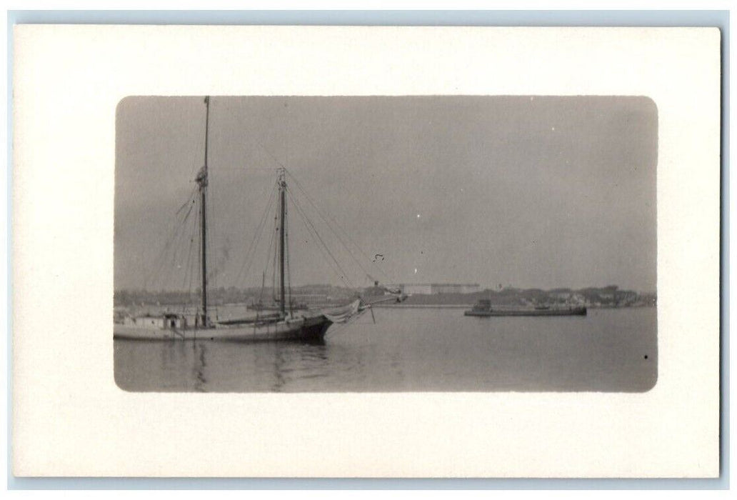 c1910's Sailboat Schooner View New London CT RPPC Photo Unposted Postcard