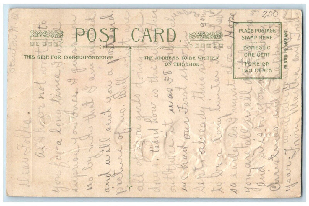 c1910s Merry Christmas Ringing Bells John Winsch Artist Signed Embossed Postcard