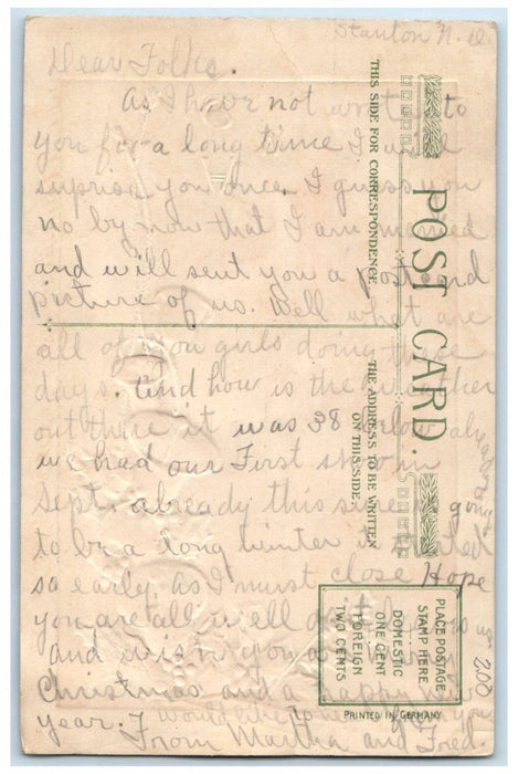 c1910s Merry Christmas Ringing Bells John Winsch Artist Signed Embossed Postcard