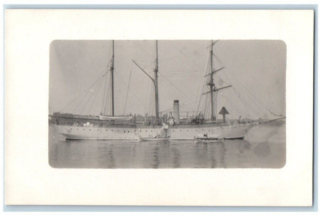 c1910's Sailing Steamship Life Boats View New London CT RPPC Photo Postcard