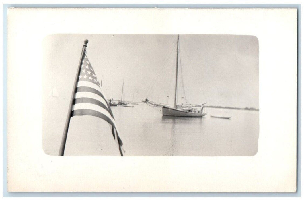 c1910's Sail Boats American Flag View New London CT RPPC Photo Postcard