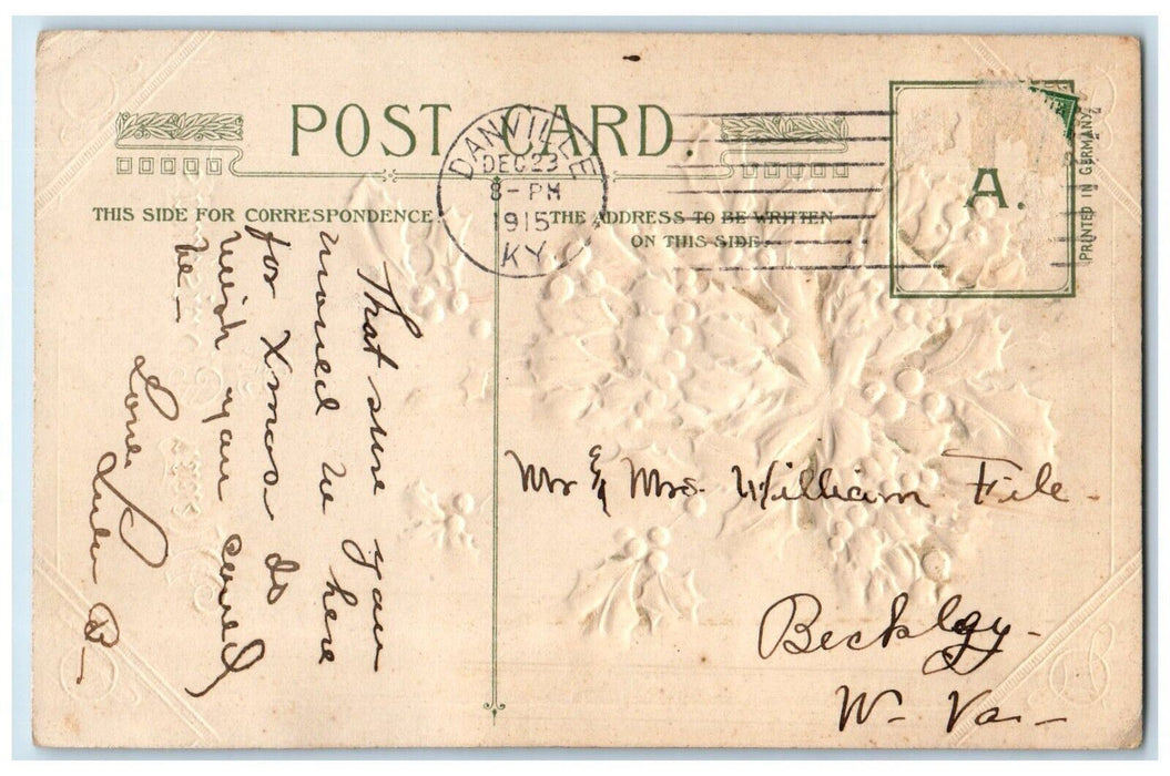 1915 Christmas Holly Berries Ringing Bells John Winsch Danville KY Postcard