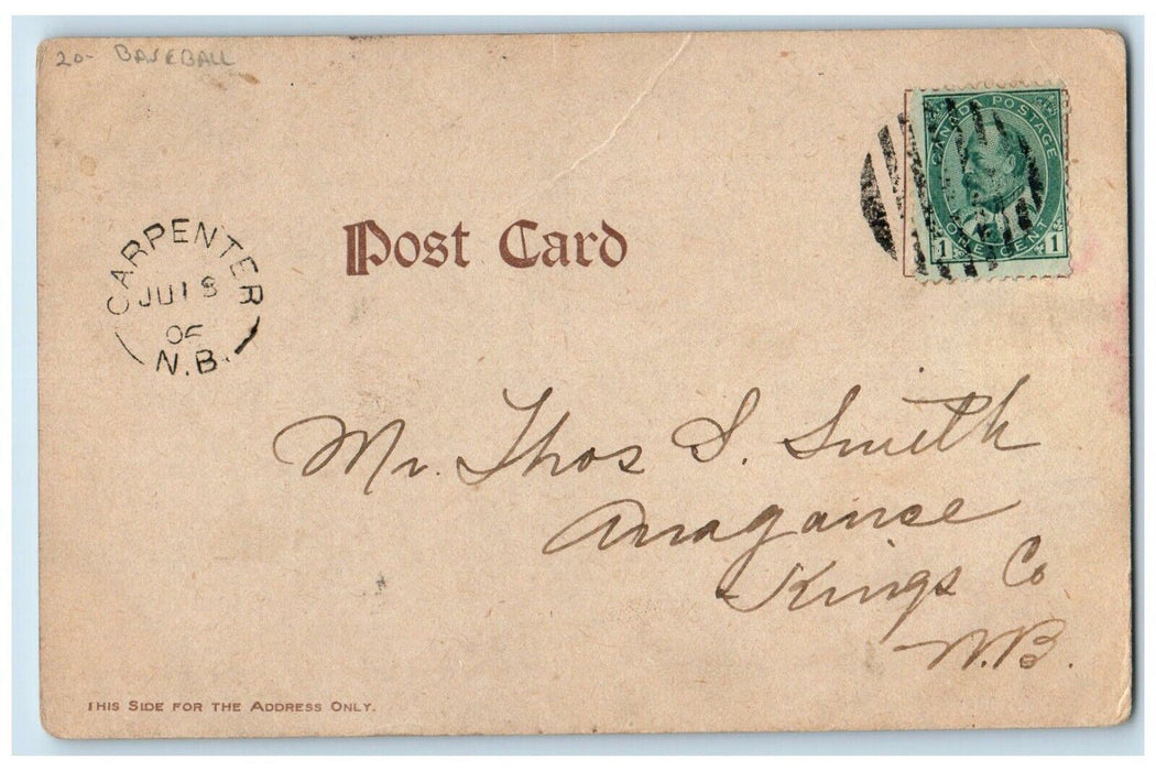 c1905 Man Baseball An Eye Catcher Carpenter New Brunswick Canada Posted Postcard