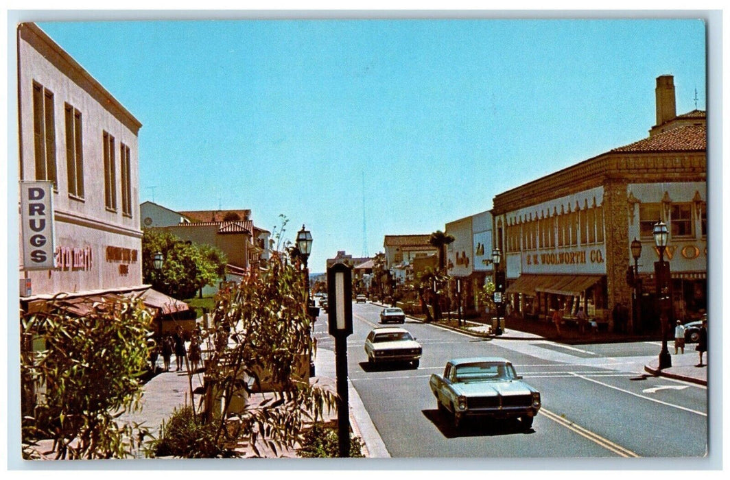c1960 State Street South Past Restaurant Mall Santa Barbara California Postcard