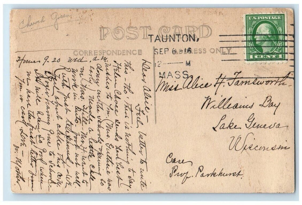 1916 Home Residence View Taunton Massachusetts MA RPPC Photo Posted Postcard