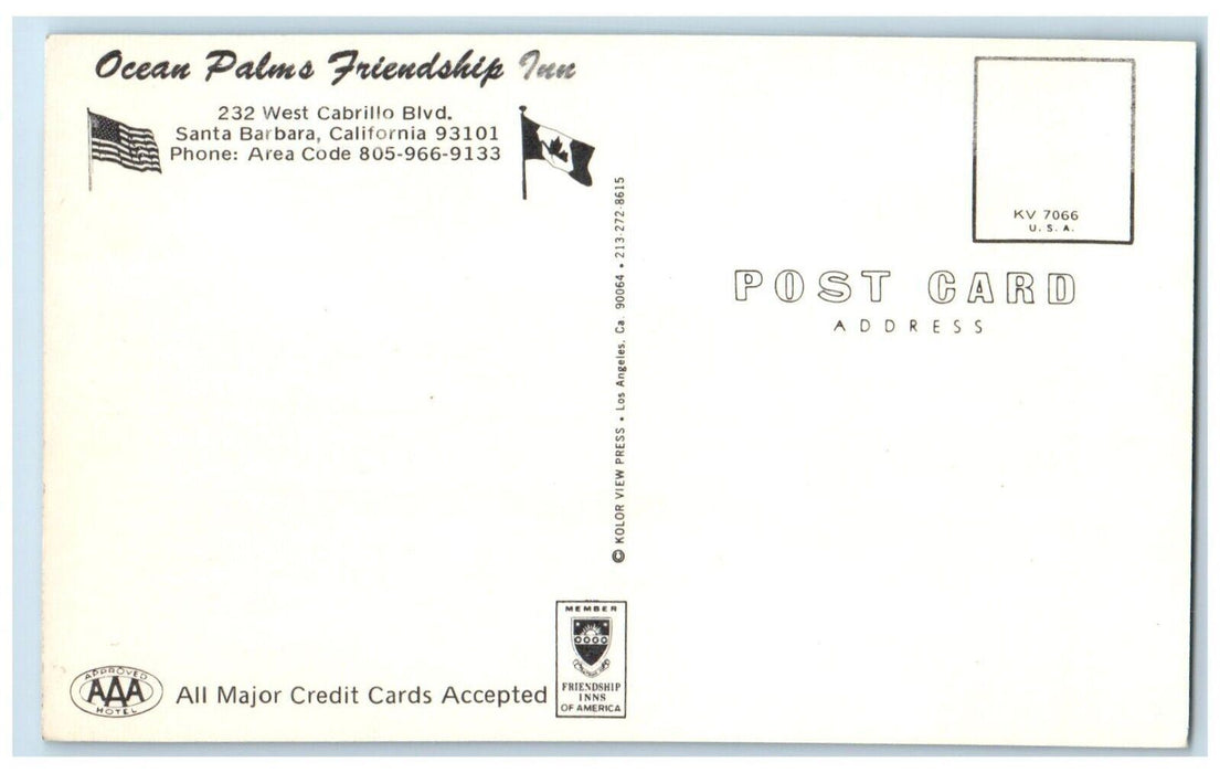 1960 Ocean Palms Friendship West Cabrillo Santa Barbara California CA Postcard