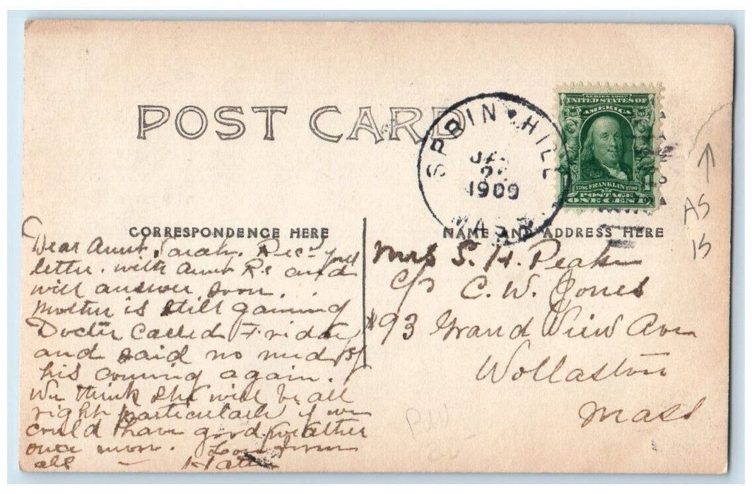 1909 Patty Hall Cottage View Spring Hill Massachusetts MA RPPC Photo Postcard
