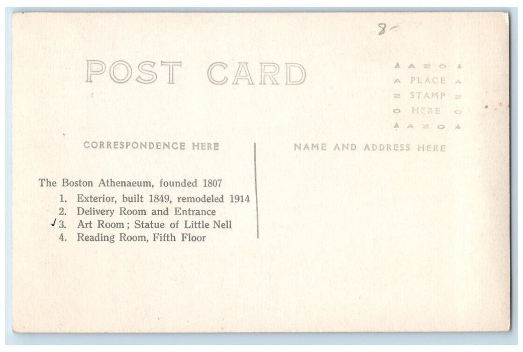 c1910's Boston Athenaeum  Interior View Massachusetts MA RPPC Photo Postcard