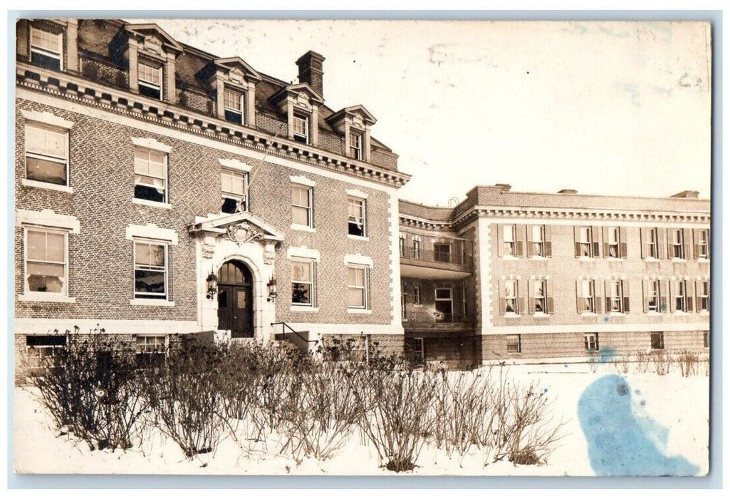 1914 School Building View Winter Snow Boston MA RPPC Photo Posted Postcard