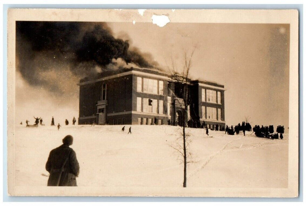 c1920's High School Fire Disaster Firemen Livermore Falls ME RPPC Photo Postcard