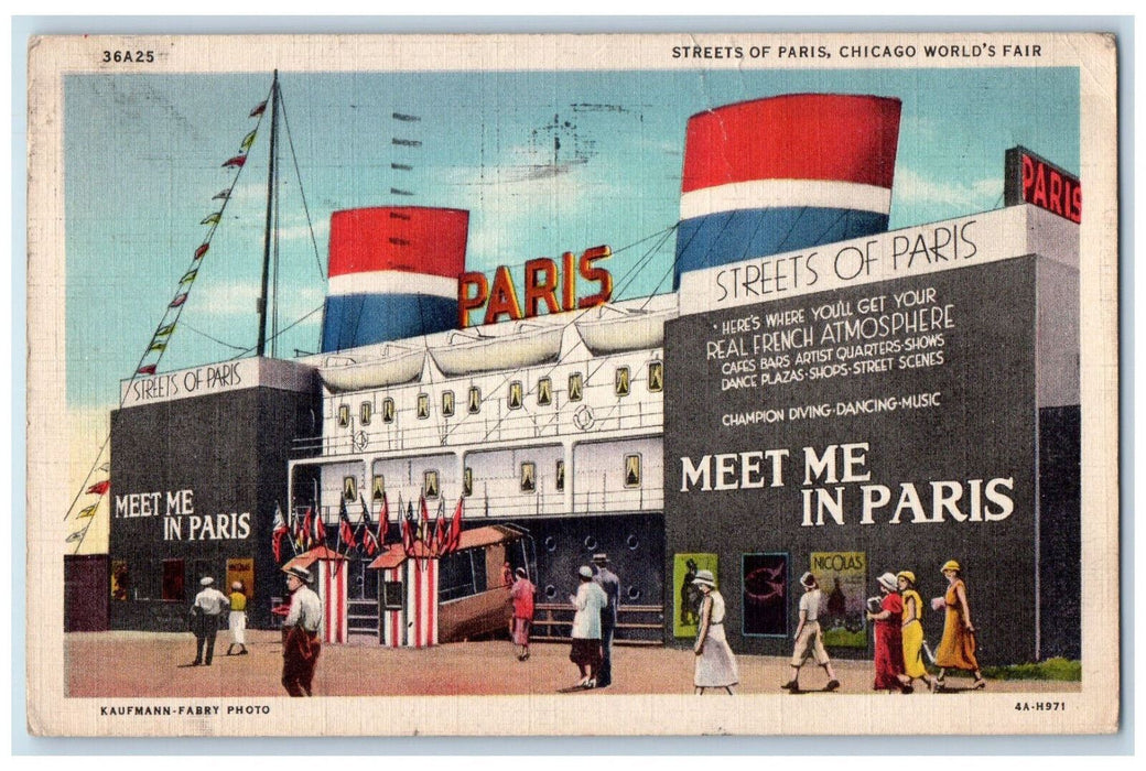 1934 Steamer Streets of Paris Chicago World's Fair Illinois IL Postcard