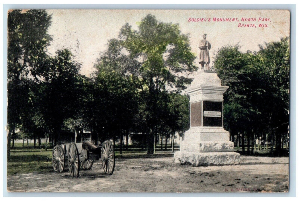 1909 Soldiers Monument North Park Cannon Sparta Wisconsin WI Antique Postcard