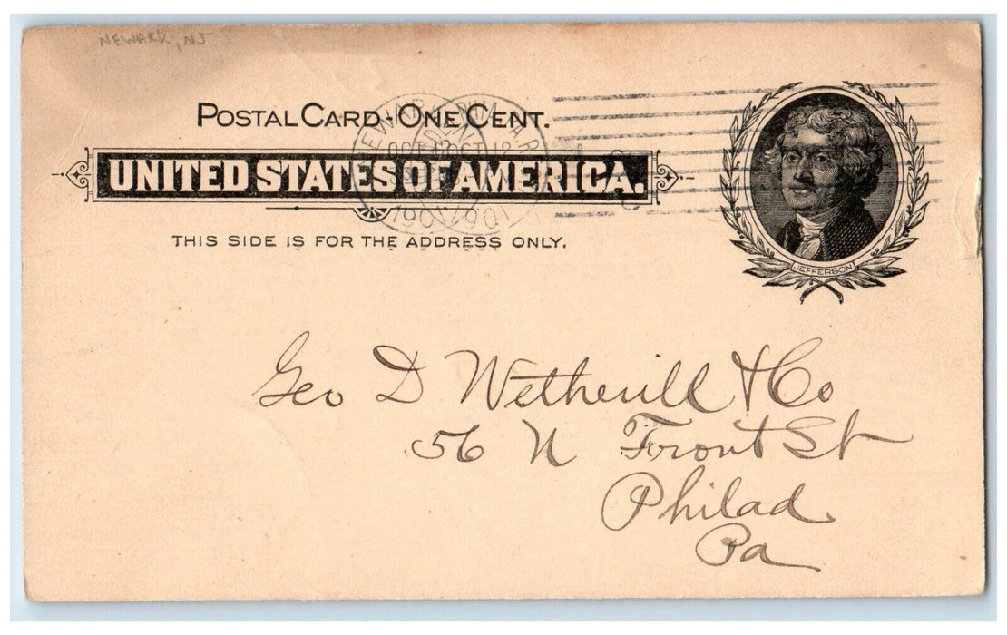 1901 Invoice 10/9 Wall Order Geo D Whetherill Newark NJ Phila PA Postal Card