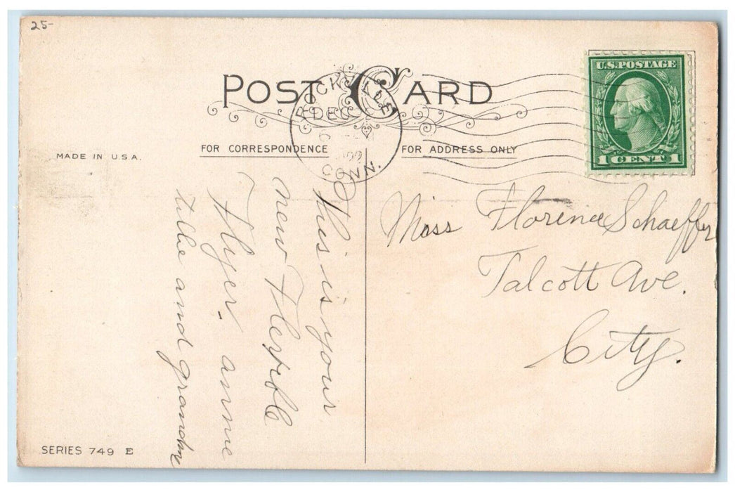 c1920's Christmas Children Sled Whreat Pine Trees Winter Rockville CT Postcard