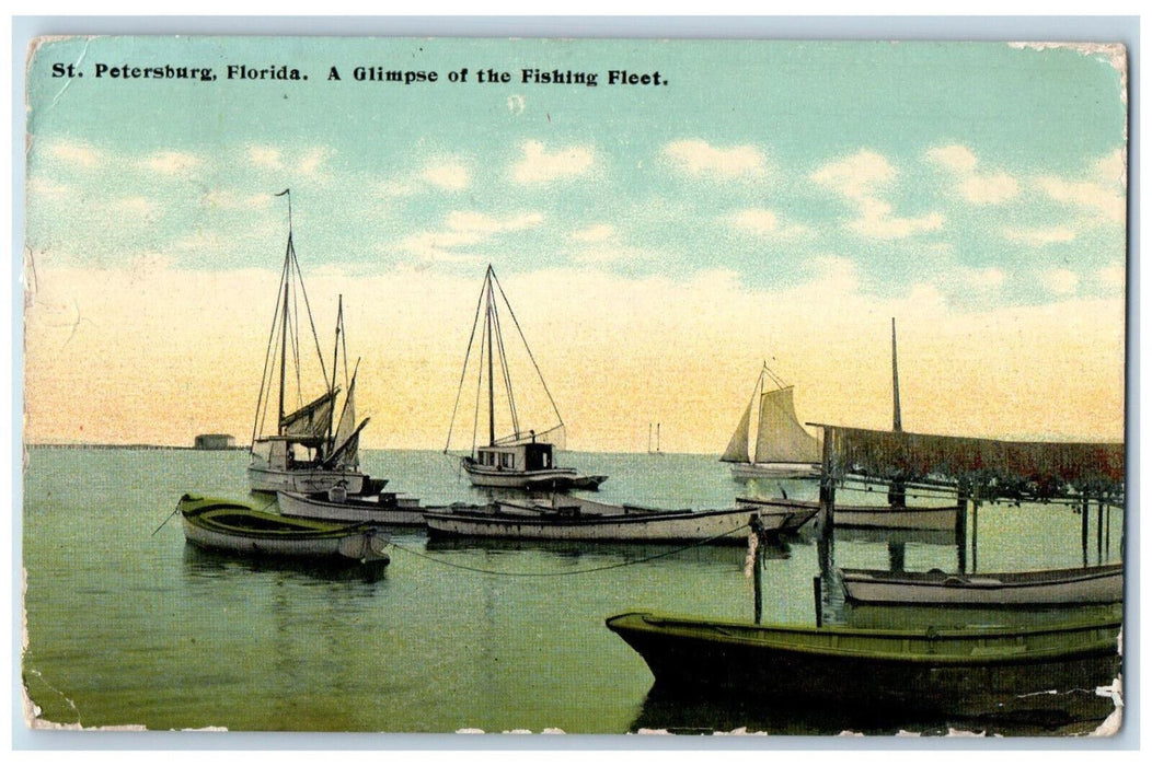 1910 A Glimpse of the Fishing Fleet St. Petersburg Florida FL Posted Postcard