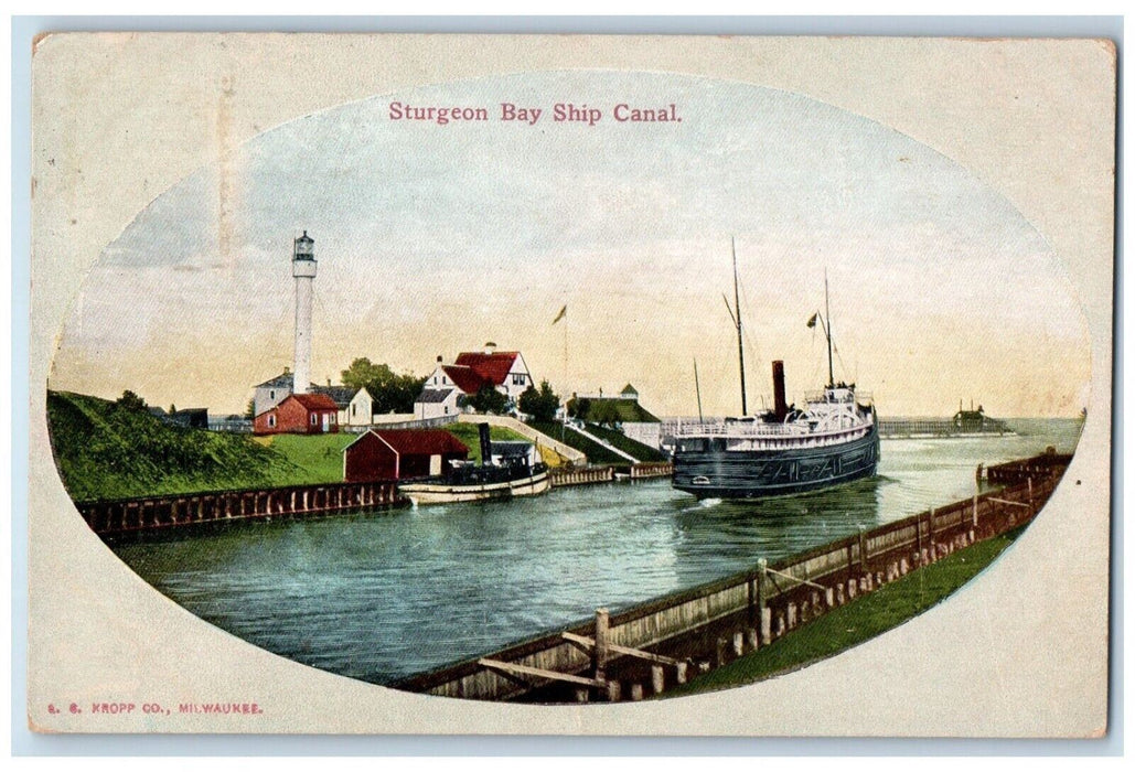 1911 Sturgeon Bay Ship Canal Wisconsin WI, Lighthouse Posted Antique Postcard