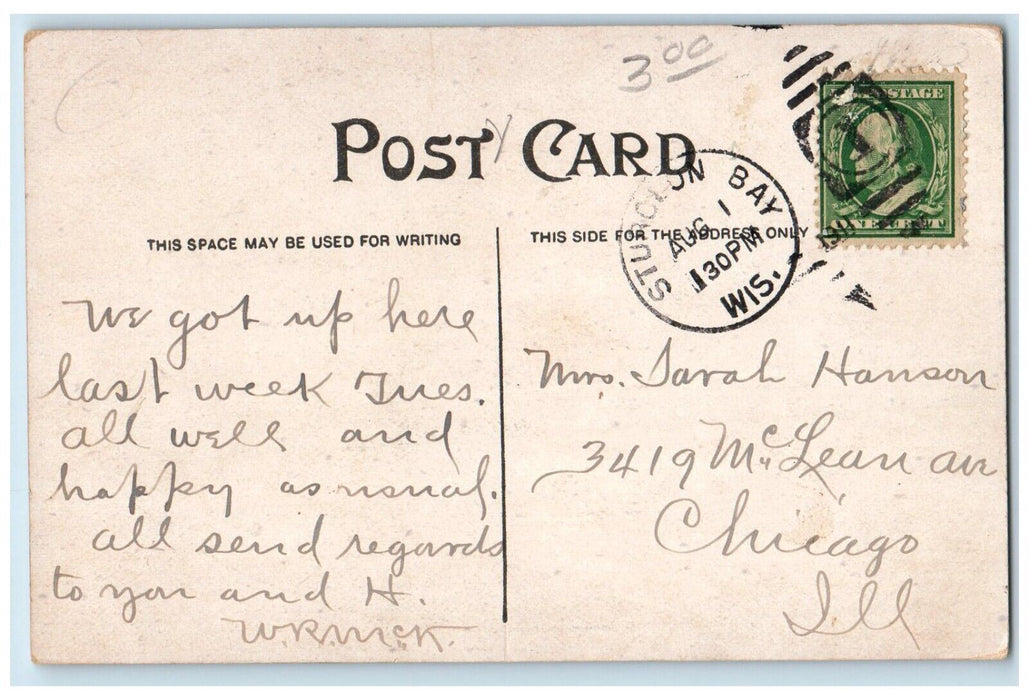 1911 Sturgeon Bay Ship Canal Wisconsin WI, Lighthouse Posted Antique Postcard