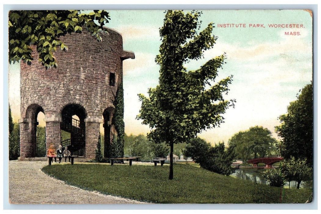 1910 Institute Park Worcester Massachusetts MA Antique Posted Postcard