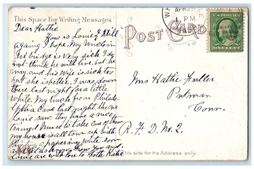 1910 Institute Park Worcester Massachusetts MA Antique Posted Postcard