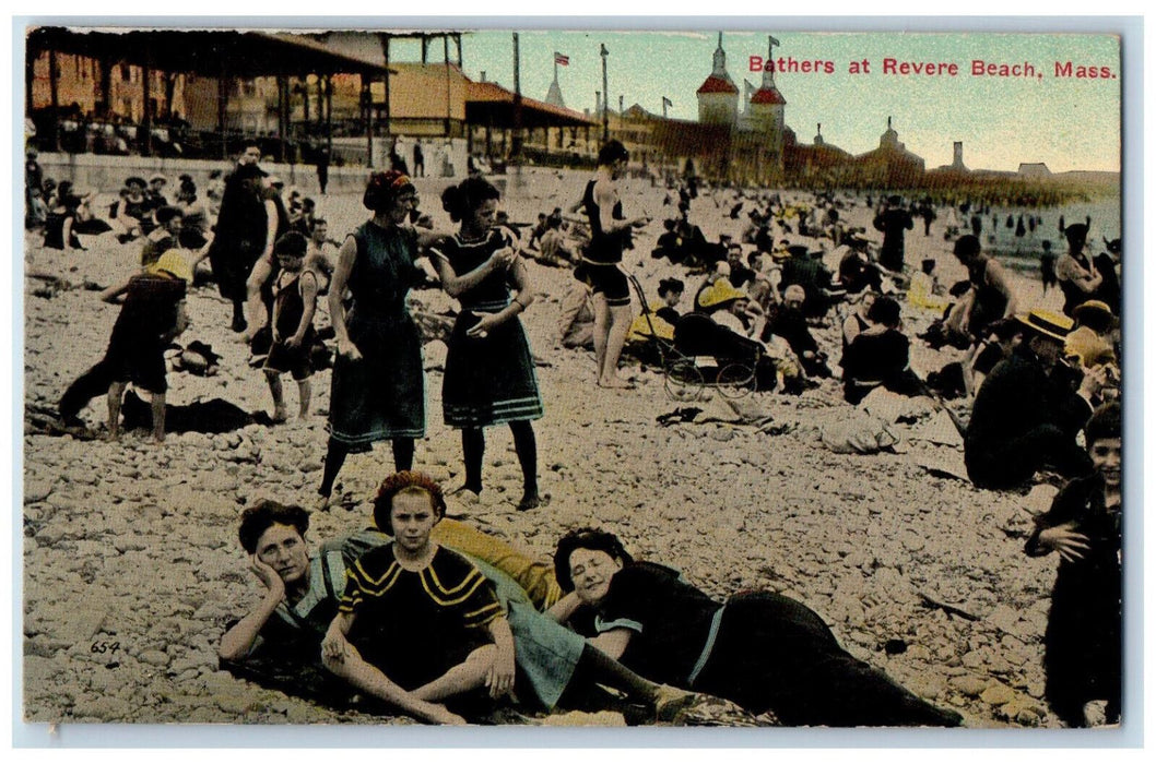 1913 Bathers at Revere Beach Massachusetts MA Antique Posted Postcard