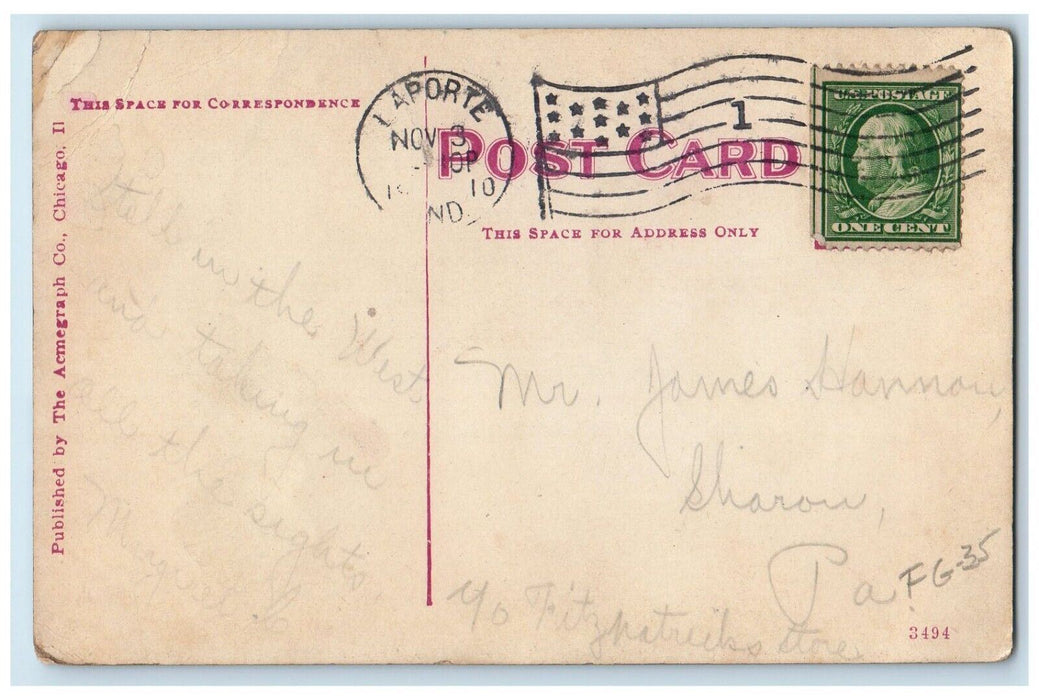 1910 View Of Country Club House La Porte Indiana IN Posted Antique Postcard