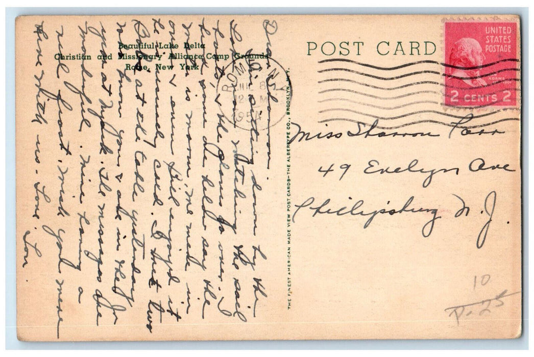 1954 Sailboat Christian and Missionary Alliance Camp Grounds Rome NY Postcard