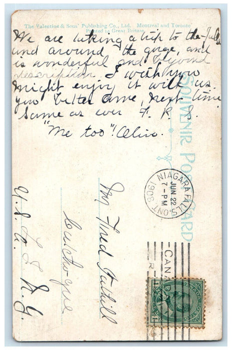 1908 Moonlight Looking Down Niagara River from Queenston Heights Canada Postcard