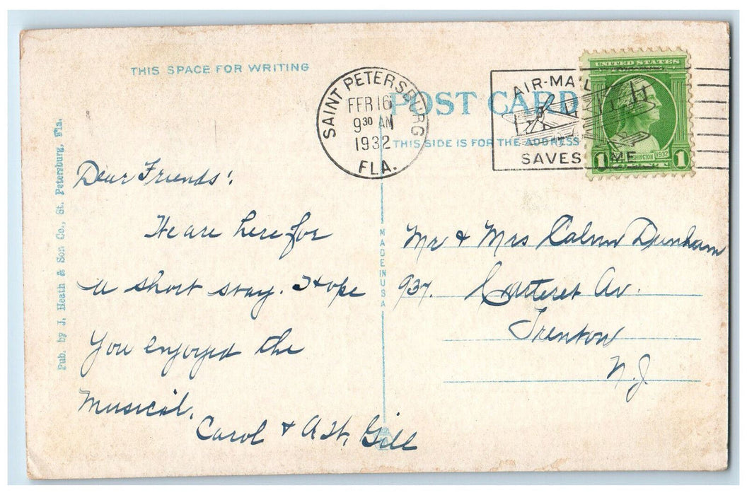 1932 Third Street South The Sunshine City St. Petersburg Florida FL Postcard