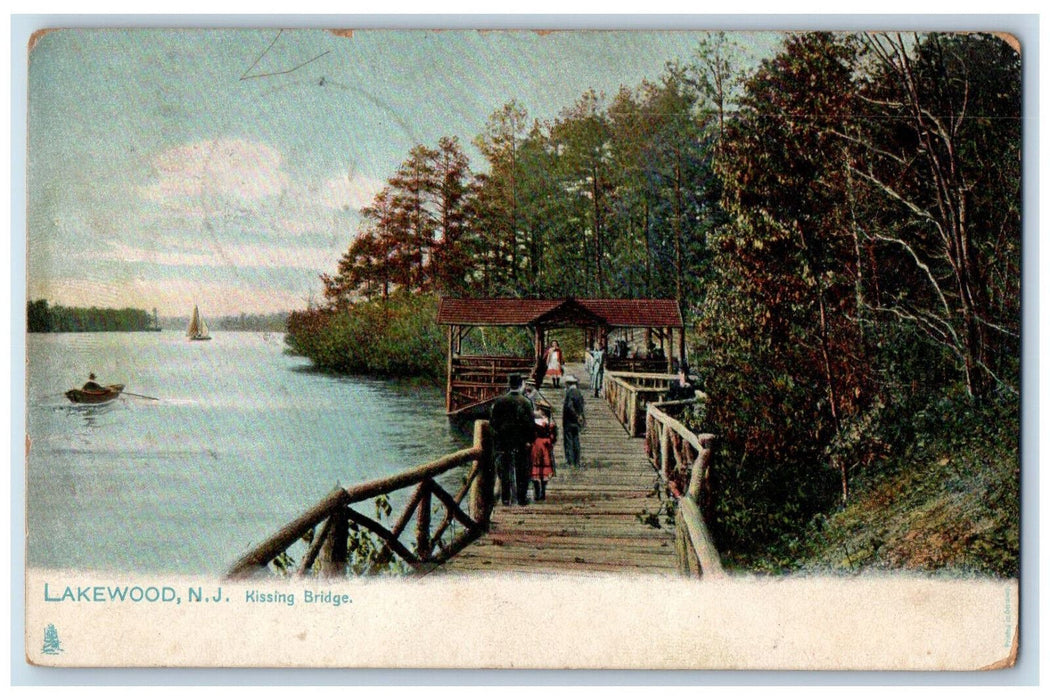 1909 Kissing Bridge Lakewood New Jersey NJ Hartland ME Tuck Art Postcard