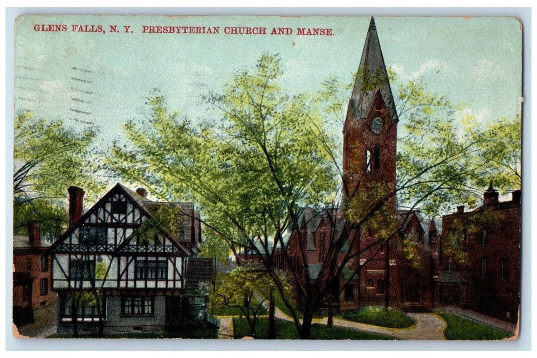 1909 Presbyterian Church And Manse Glens Falls New York NY Antique Postcard