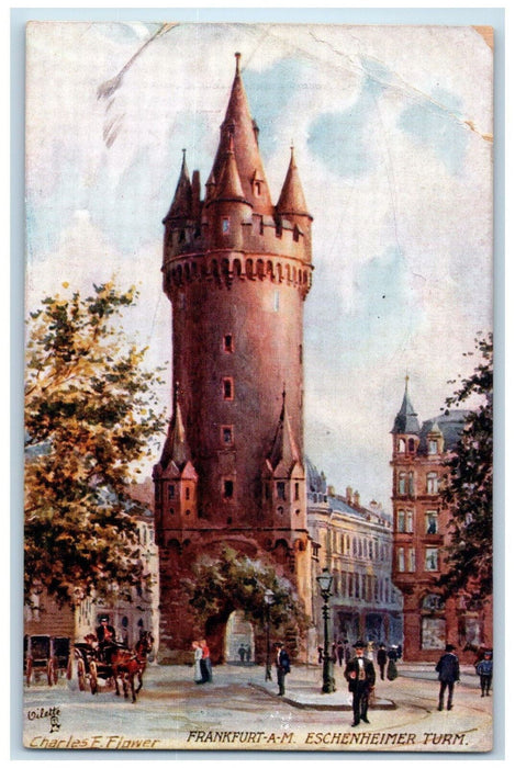 c1910 Frankfurt-A-M. Eschenheimer Turm. Germany Oilette Tuck Art Postcard