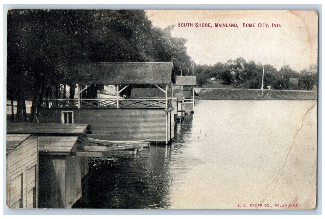 1912 View Of South Shore Mainland Rome City Indiana IN Posted Antique Postcard