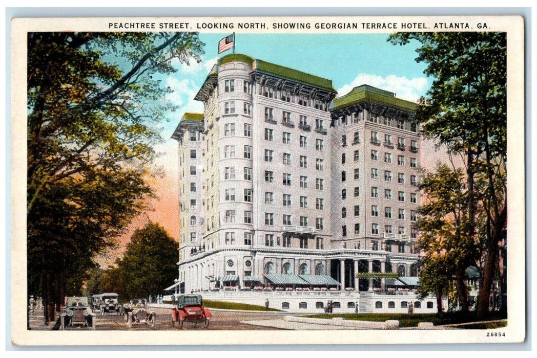 Peachtree Street Looking North Georgian Terrace Hotel Atlanta GA Postcard