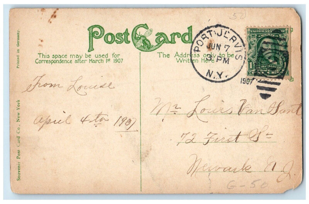 1907 High School Building Scene Street Port Jervis New York NY Antique Postcard