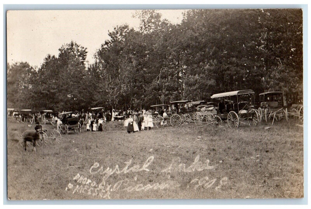 1909 Picnic Horse Wagon Crystal Lake New York NY RPPC Photo Antique Postcard