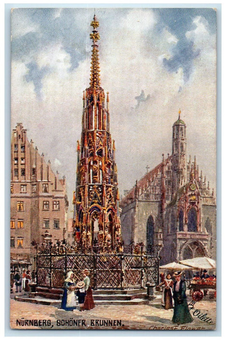 c1910 Schoner Brunnen, Fountain, Nurnberg Germany Oilette Tuck Art Postcard