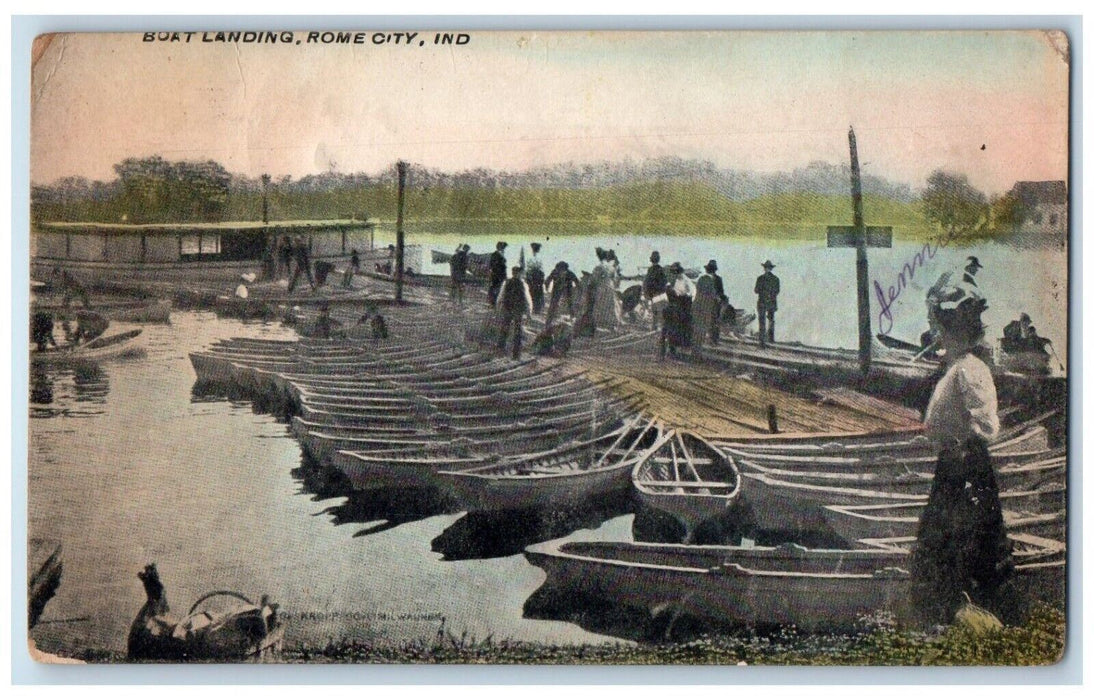 c1910's View Of Boat Landing Rome City Indiana IN Posted Antique Postcard