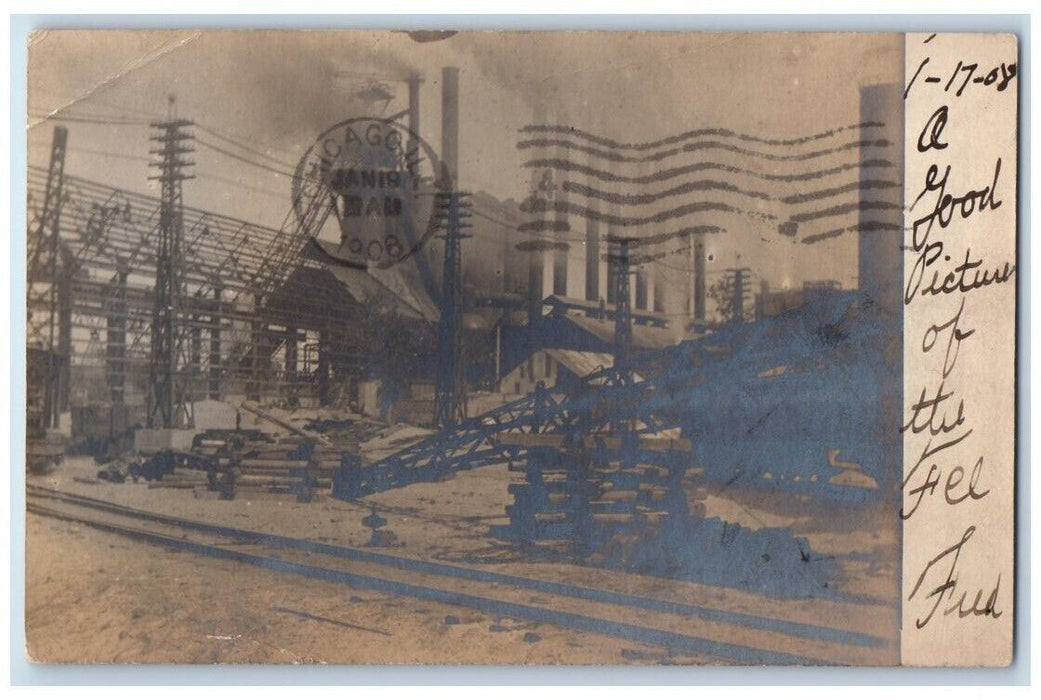 1908 Railroad Factory Smokestack View Chicago Illinois IL RPPC Photo Postcard