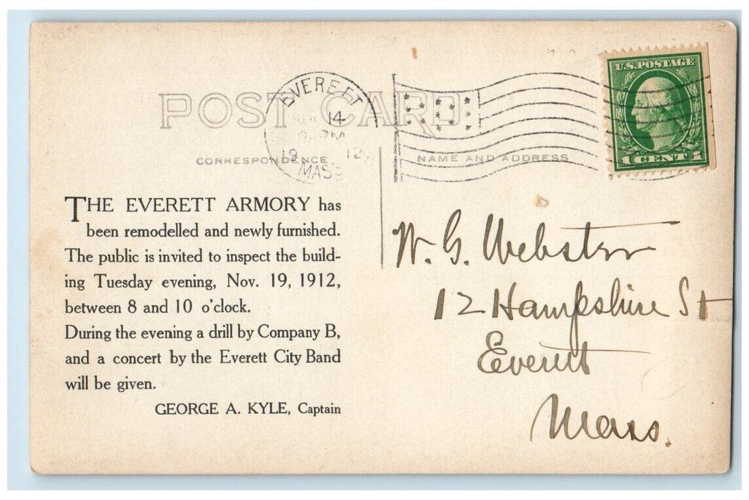 1912 State Armory View Jaques Everett Massachusetts MA RPPC Photo Postcard