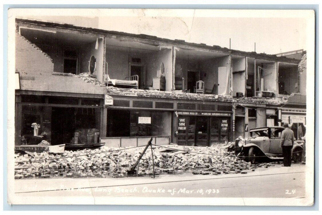 1933 Earthquake Disaster Apartments Business Long Beach CA RPPC Photo Postcard