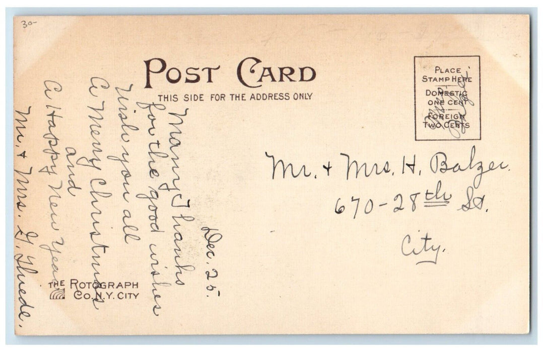 c1905 Merry Christmas Pretty Woman Holly Berries Rotograph Antique Postcard