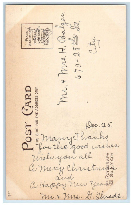 c1905 Merry Christmas Pretty Woman Holly Berries Rotograph Antique Postcard