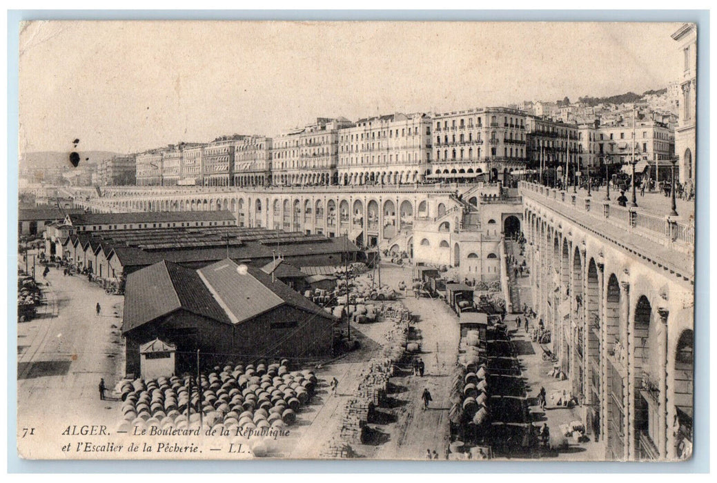 1905 Republic Boulevard and The Pecherie Staircase Algiers Algeria Postcard