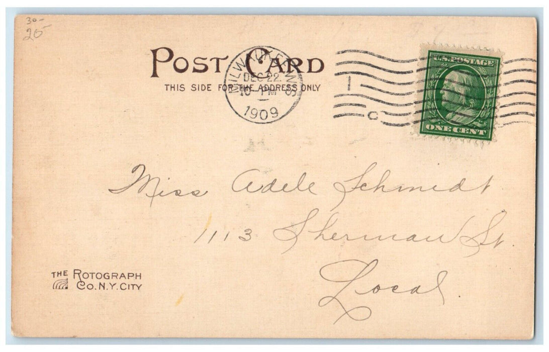 1909 Merry Christmas Pretty Woman Holly Berries Milwaukee Wisconsin WI Postcard