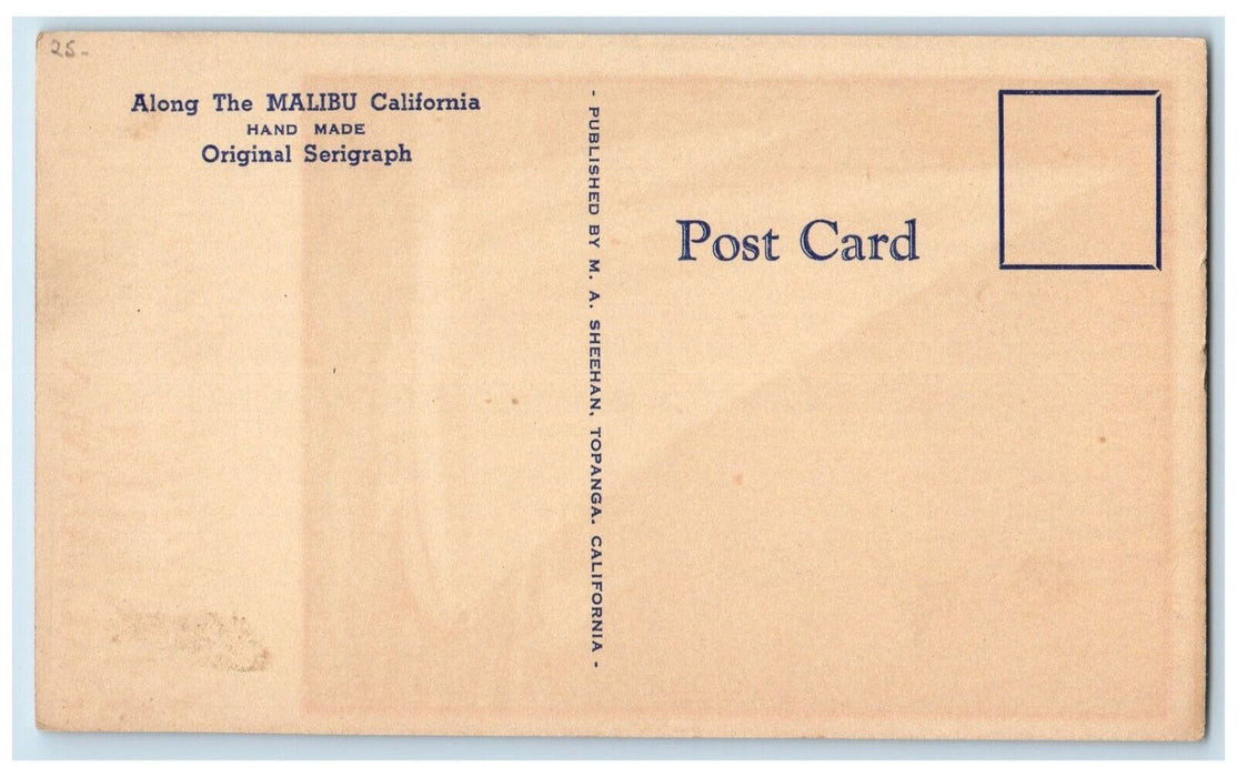 c1930's Greetings From Malibu California CA, Sailboat Along Malibu Postcard