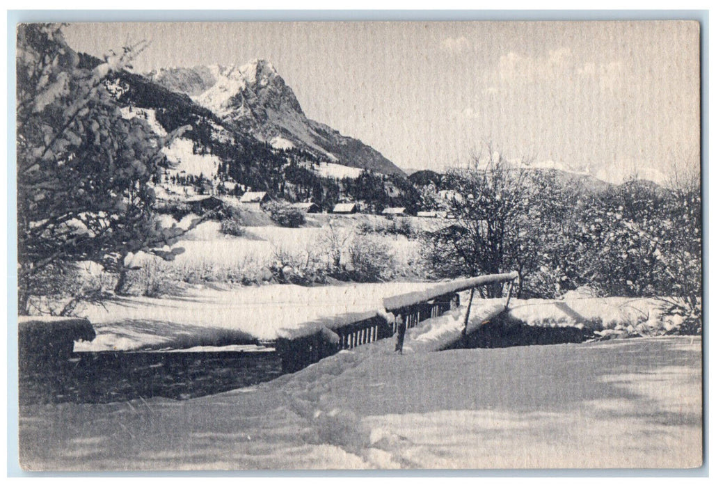 c1940's Party In The Partnach View of the Zugspitze Germany Unposted Postcard