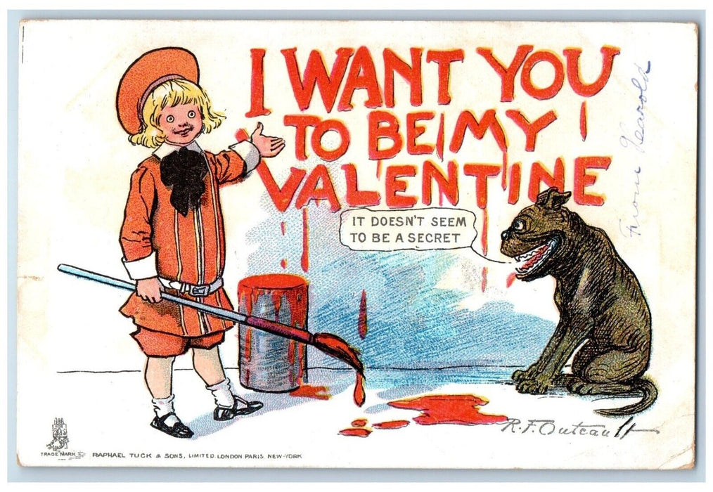 1906 Boy Littering I Want You To Be MY Valentine Dog Outcault Antique Postcard