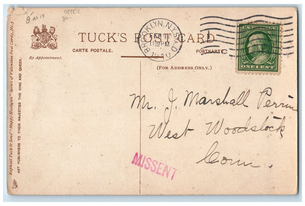 1910 Valentine Happy Hooligan Opper Brooklyn New York NY Tuck's Antique Postcard